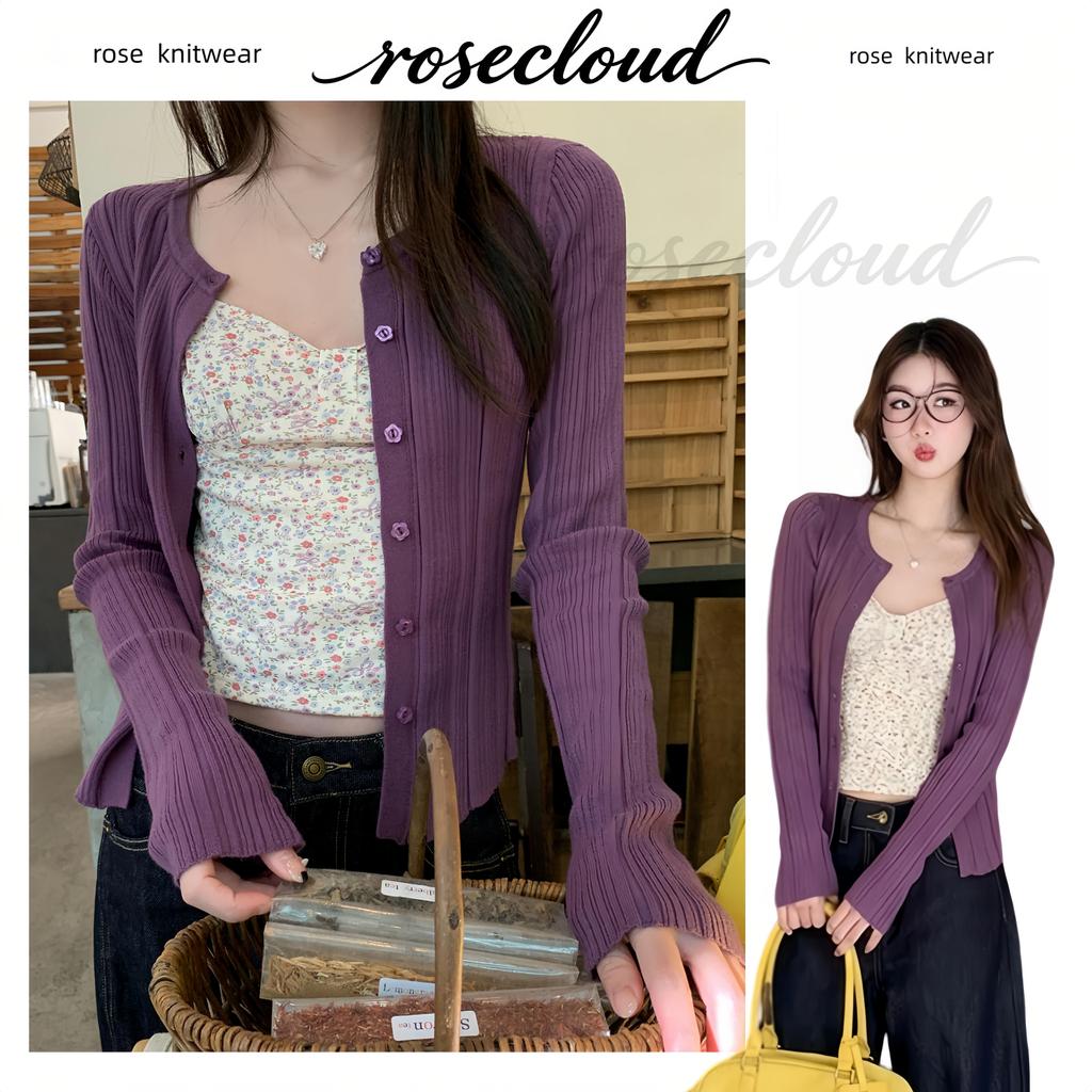 🌟rosecloud🌟เสื้อคาร์ดิแกนถักผู้หญิง มี 5 สีให้เลือก รุ่นใหม่สไตล์เกาหลี ทรงเข้ารูป แต่งได้หลายสไตล์ ผ้าคุณภาพสูง