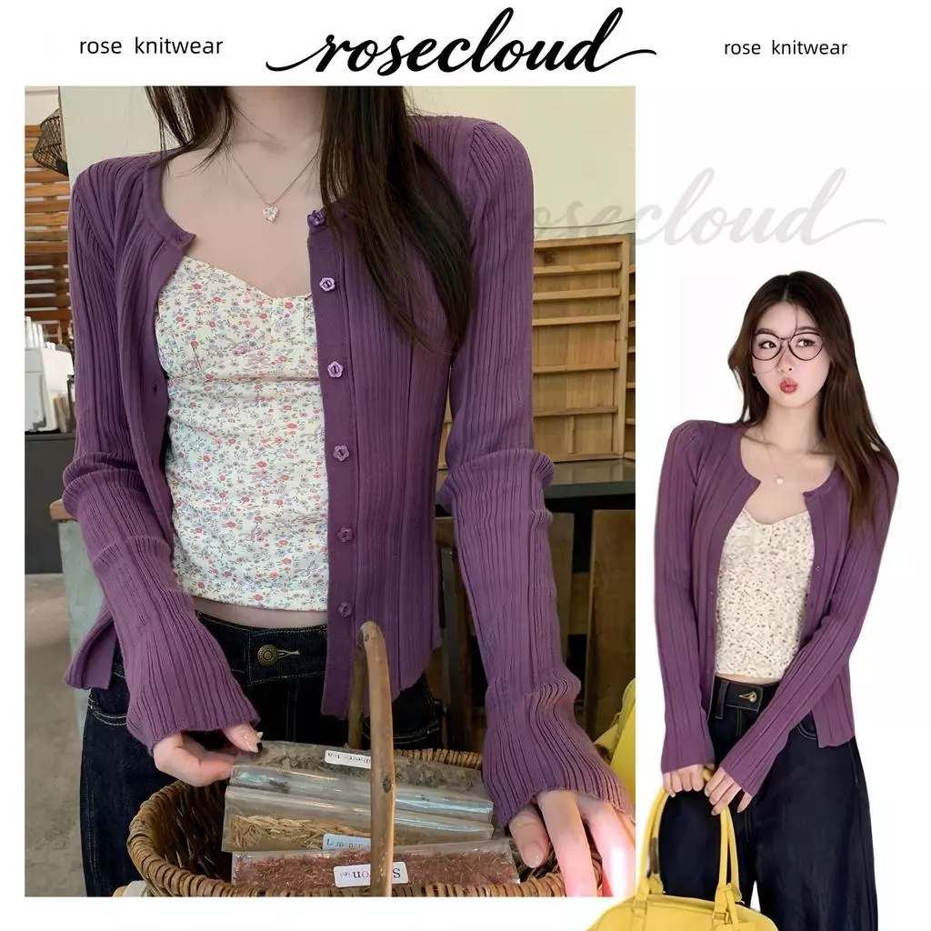 🌟rosecloud🌟เสื้อคาร์ดิแกนถักผู้หญิง มี 5 สีให้เลือก รุ่นใหม่สไตล์เกาหลี ทรงเข้ารูป แต่งได้หลายสไตล์ ผ้าคุณภาพสูง