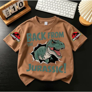 เสื้อยืดเด็กผ้าฝ้าย100% ลายไดโนเสาร์จูราสสิคปาร์ค เสื้อแขนสั้นคอกลม น่ารักใส่สบาย สำหรับเด็กผู้ชาย เด็กประจำวัน