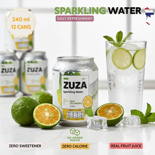Zuza Calamansi Sparkling Water (12-pack case) 240 mL/ น้ำดื่มสปาร์คกลิ้งรสส้มจี๊ด (12กระป๋อง)