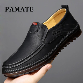 Sepatu Kulit Asli Pria Anti-Selip Tahan Aus Sepatu Santai Sol Karet Sepatu Kulit Sapi