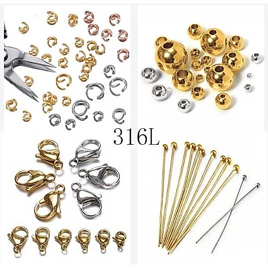 ส่วนประกอบสแตนเลส 316L และเคลือบ PVD Gold สำหรับทำสร้อยคอยาวและสร้อยข้อมือด้วยตัวเอง คงทนไม่เปลี่ยนสี