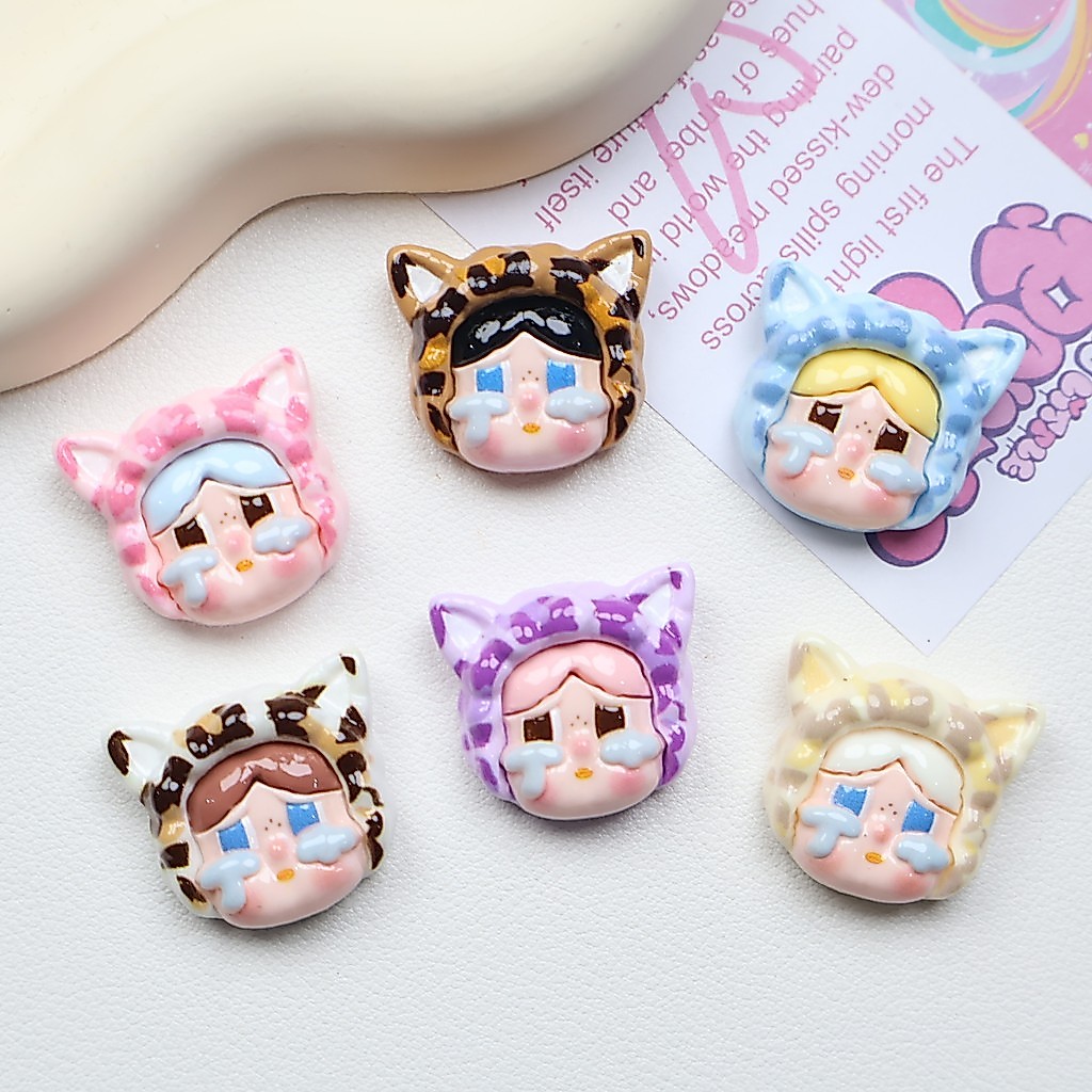 10PCS Leopard Cry Girl Head Cat Ear เรซิ่น Charms สําหรับ DIY (3-92)