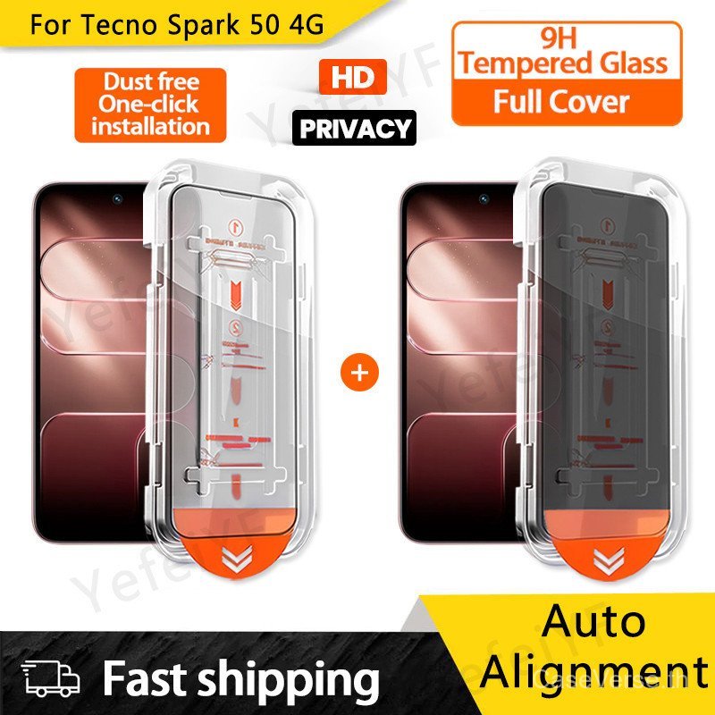 ติดตั้งง่าย HD ความเป็นส่วนตัว Anti Spy กระจกนิรภัยป้องกันหน้าจอสําหรับ Tecno Spark 50 4G 5G ฟิล์มแก้วสําหรับ Tecno Spark 50 40 Pro Pova 8 7 6 5 4 Pro 6 Neo 2 พร้อมเครื่องมือคลุมทั้งหมด