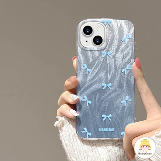 เคสโทรศัพท์โบว์สีชมพูและสีฟ้า เคสไอโฟน 17 สำหรับ iPhone 16 13 15 11 14 12 Pro Max 7 8 16 15 14 Plus XR X XS MAX SE 2020