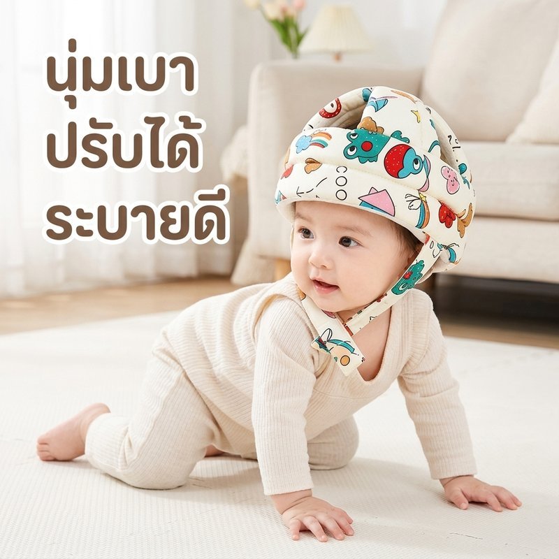 หมวกกันกระแทกเด็ก หมวกกันล้ม ปรับได้ ระบายอากาศ ผ้านุ่ม น้ำหนักเบา ป้องกันศีรษะ รอบศีรษะ