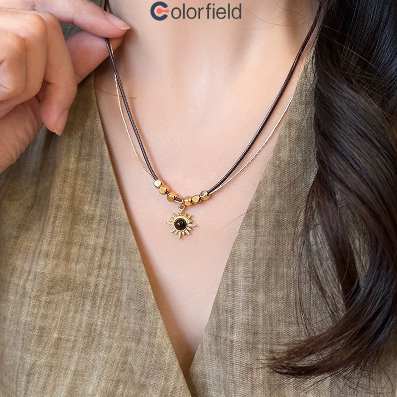 Colorfield สร้อยคอ จี้รูปดอกทานตะวัน สองชั้น โซ่ไหปลาร้าย้อนยุคโบฮีเมีย ปรับขนาดได้ สำหรับผู้หญิง ของขวัญวันหยุด-COD💝 - รูปที่ 4