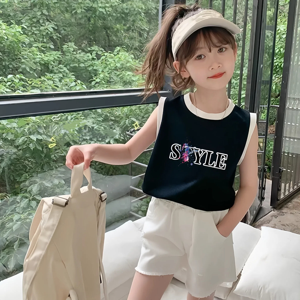 เสื้อกล้ามแขนกุดฤดูร้อนสําหรับเด็กอายุ2-12ปีปลอมดีไซน์พิมพ์ลายสไตล์เกาหลีน่ารักลําลองและมีสไตล์สําหรับเด็กผู้หญิง - รูปที่ 2