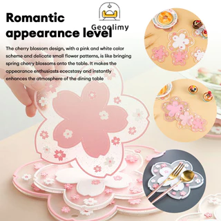 แผ่นรองแก้ว PVC ลายดอกซากุระ สีโปร่งใส สไตล์ญี่ปุ่น สําหรับแก้วกาแฟ ชา เครื่องดื่ม