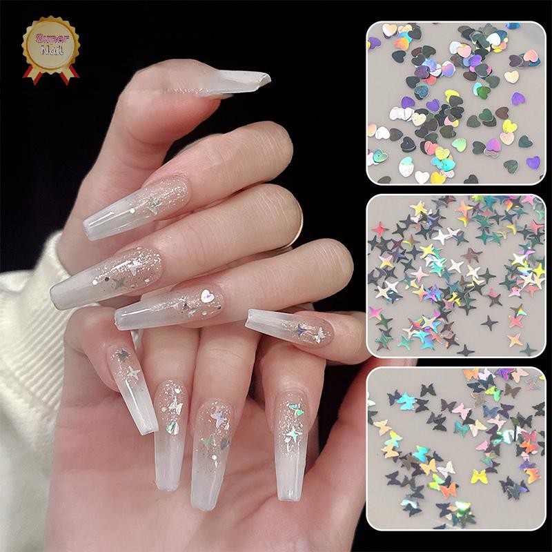Flth Holographic Silver Nail Glitter เลเซอร์รูปดาวเลื่อม Sparkly Flakes Paillette DIY ตกแต่งเล็บชิ้นอุปกรณ์เสริม Vary