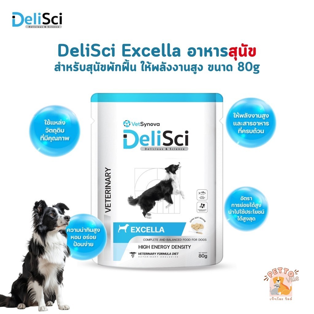 DeliSci Excella อาหารฟื้นฟูสําหรับสุนัขป่วย ขาดสารอาหาร พักฟื้นหลังการผ่าตัด ที่ต้องการพลังงานสูง ขนาด 80 กรัม