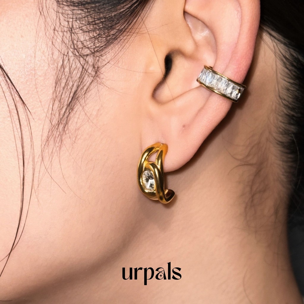 URPALS ต่างหูสายฝอ Stainless ชุบทอง 18K ไม่ลอกไม่ดำ แพ้ง่ายใส่ได้