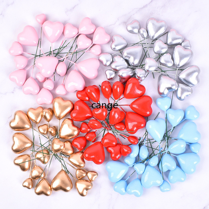 20ชิ้น/เซ็ตทองสีชมพูเงินรูปหัวใจเค้กตกแต่งบอลวันวาเลนไทน์เค้กวันเกิดอุปกรณ์ตกแต่ง