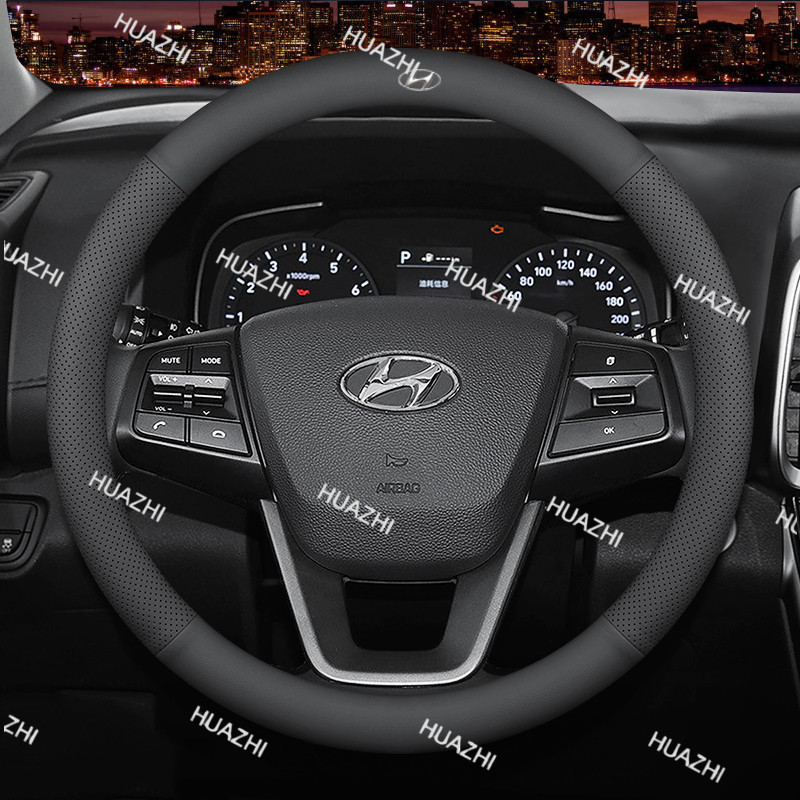 HZ พวงมาลัยรถ Breathable Anti Slip พวงมาลัยรถพวงมาลัย 38 ซม.สําหรับ Hyundai Elantra Accent Starex I1