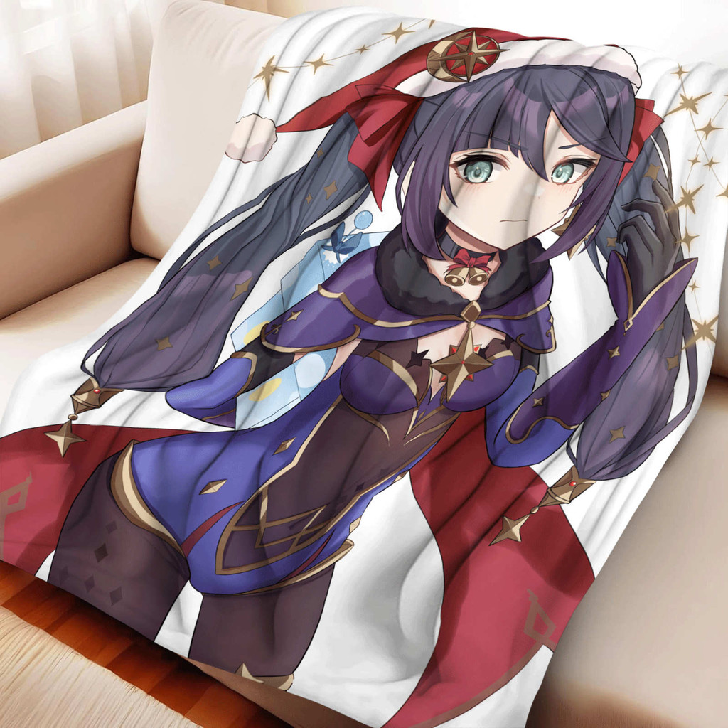 Genshin Impact Mona ผ้าห่ม Cape Camping สวมุ่งเน้นความนุ่มและอบอุ่นด้วยฟลANNEL