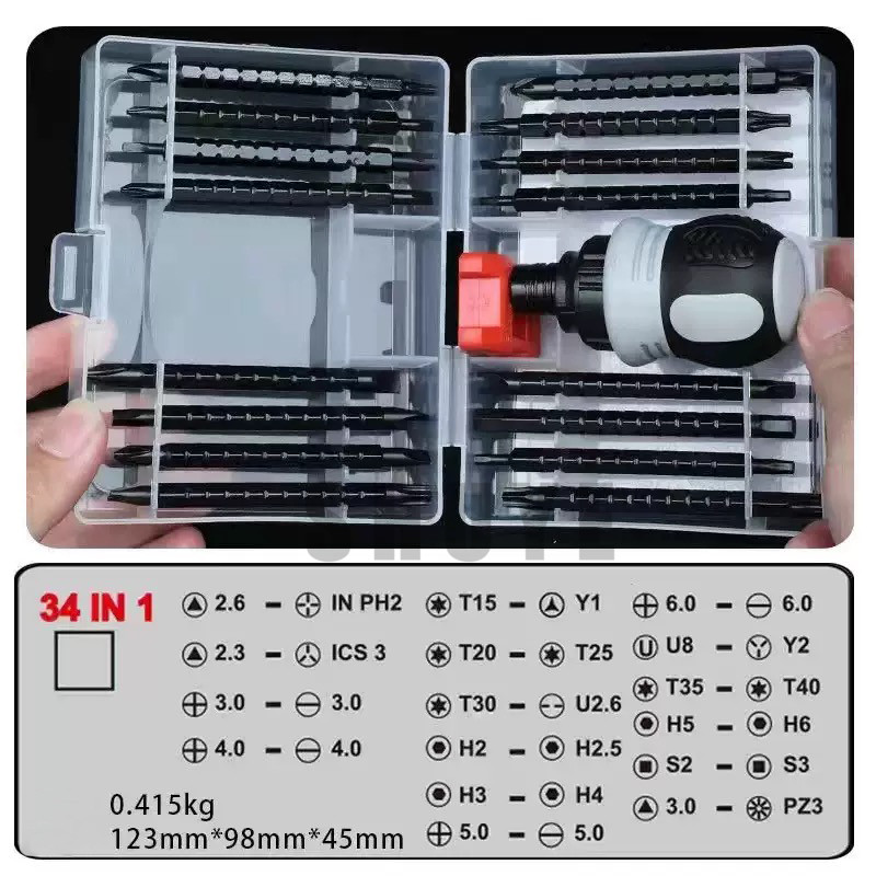 34-in-1 ชุดไขควงขนาดเล็กแบบยืดไสลด์สองหัวประหยัดแรงงานญี่ปุ่นชุดไขควงโรตารี่เกรดอุตสาหกรรมญี่ปุ่นประ