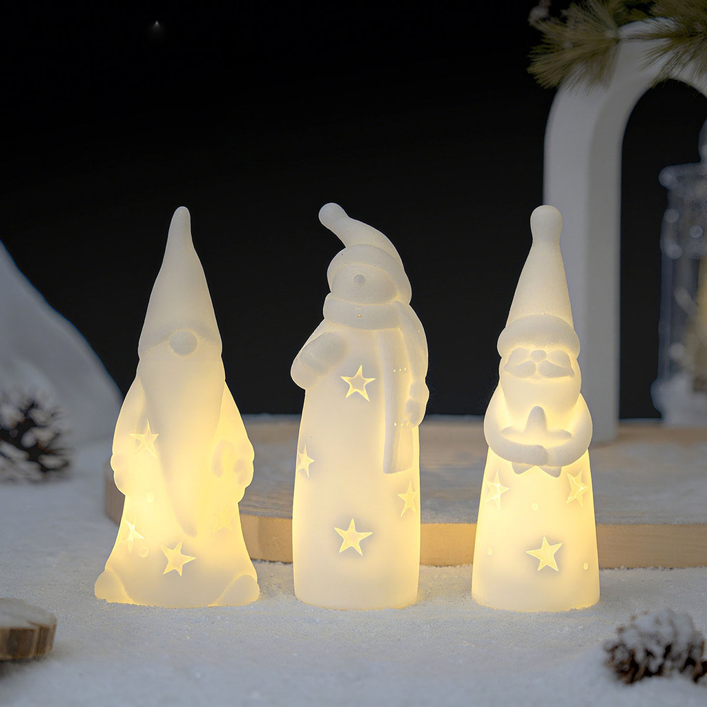 คริสต์มาสซานตาโต๊ะมินิส่องสว่าง ตกแต่งไฟน่ารักสำหรับบ้านและโต๊ะ