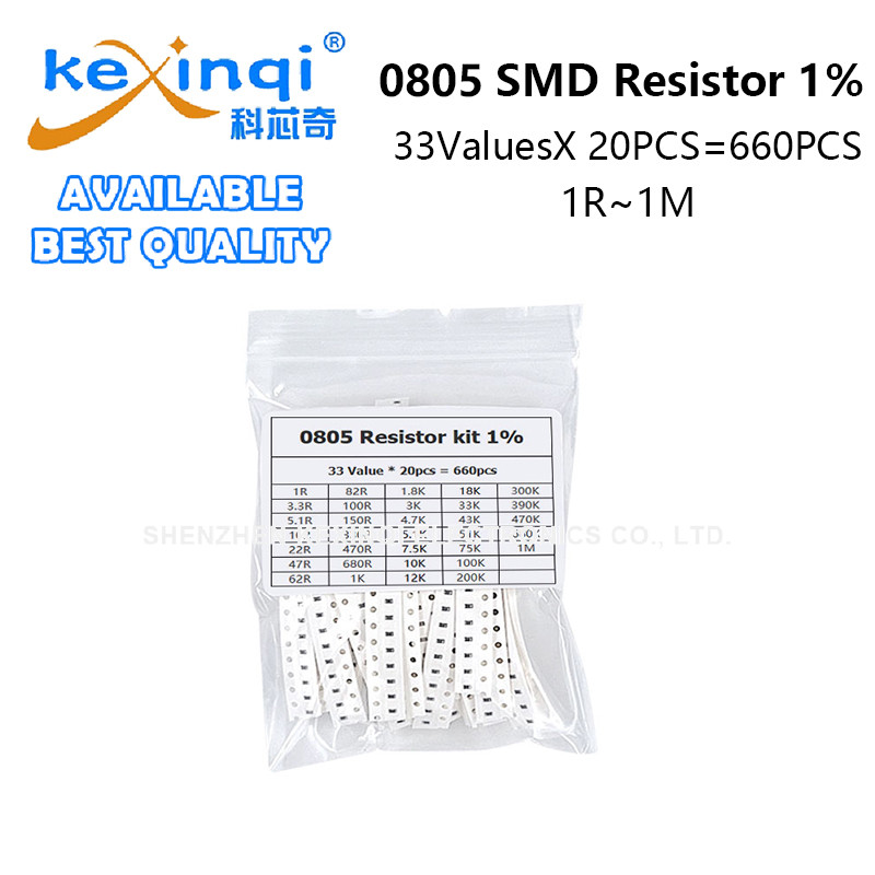 (660PCS) 0805 SMD Resistor Assorted Kit 33ValysX 20PCS 1ROhm~1M 1% 3.3 4.710 22 47 100 470 KR Ohm