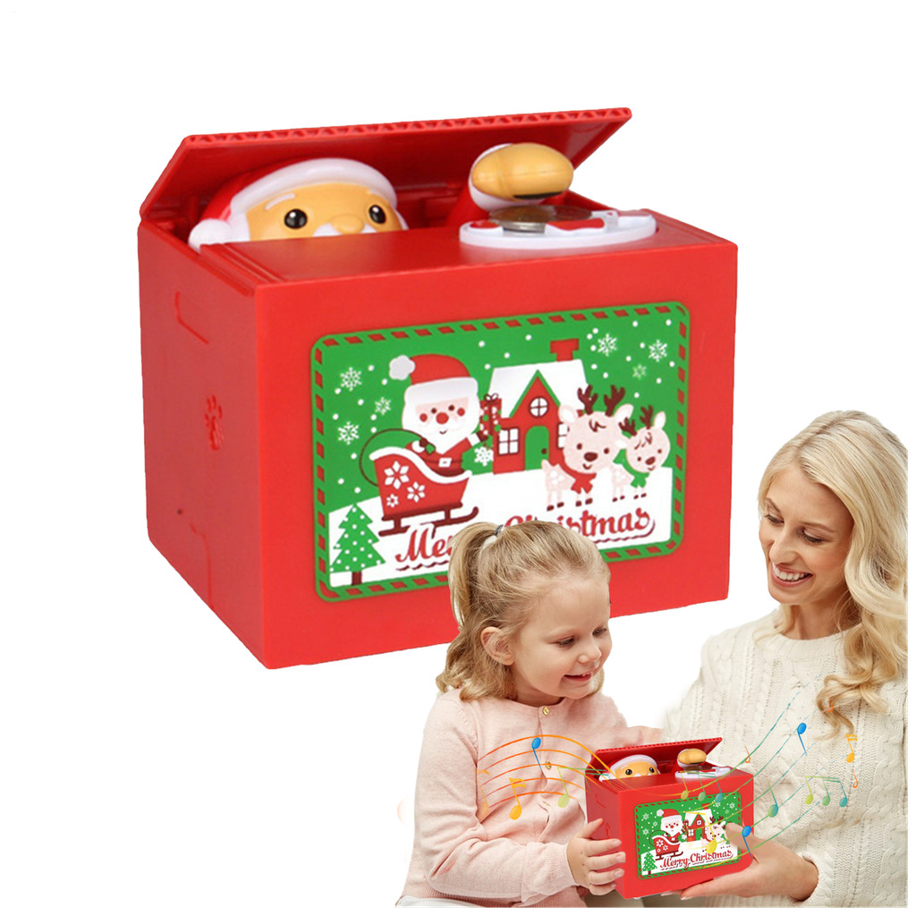 Coin Bank Christmas Toy Santa Stealing Coin Box Electric Automatic Money Saving Seasonal Coin Bank T