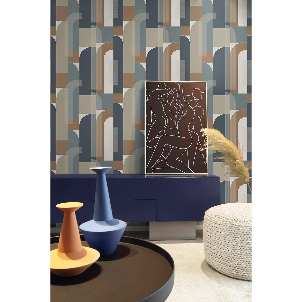 Dimoon วอลล์เปเปอร์ขนาด 78.7"x16.1" สีตัดกันแบบเรขาคณิต, วอลล์เปเปอร์ peel-and-stick ชนิดกันน้ำ ออกแ