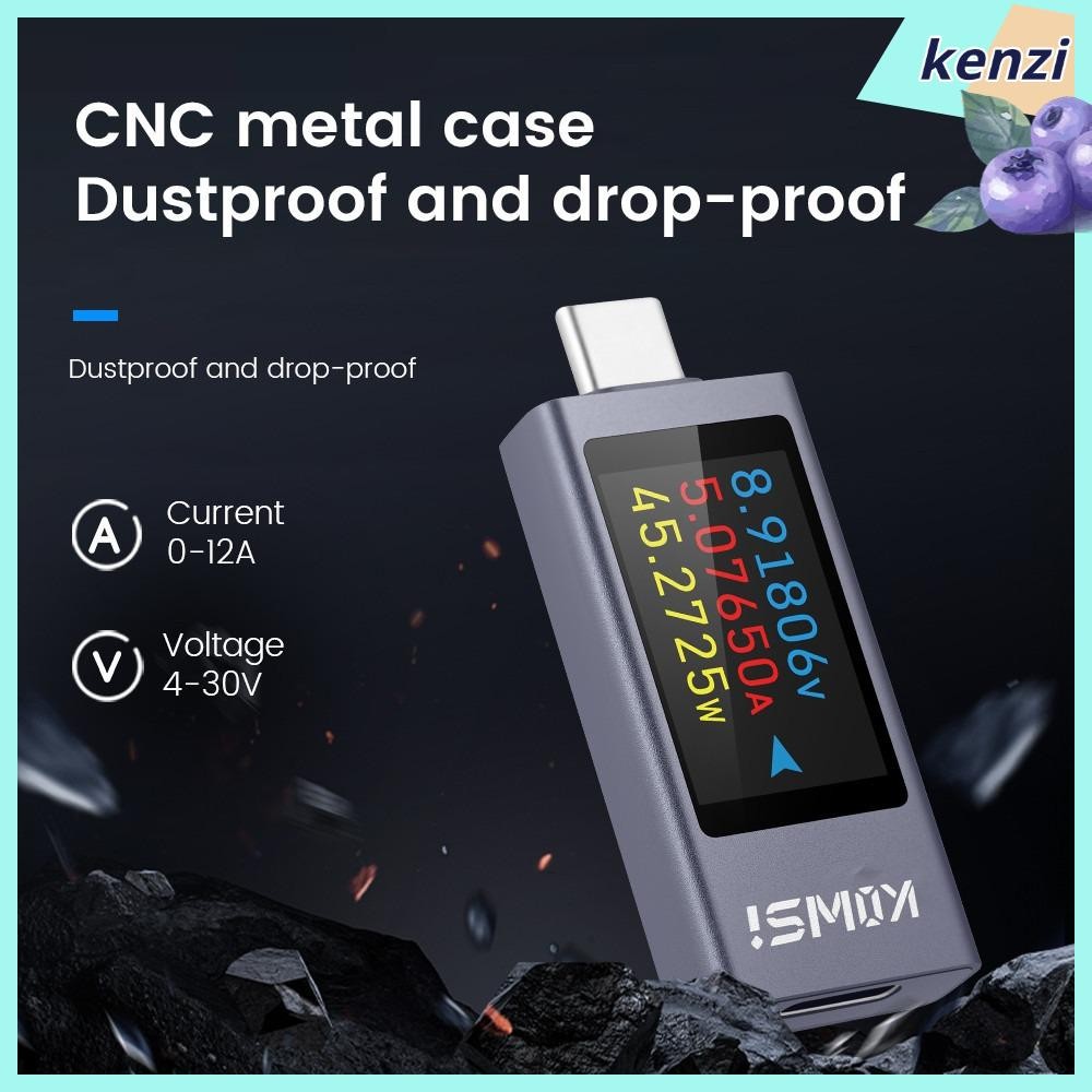 KENZI Power Meter Tester, DC 4-30V 0-12A Type-C Current และแรงดันไฟฟ้า Monitor, แบตเตอรี่ความจุ KWS-