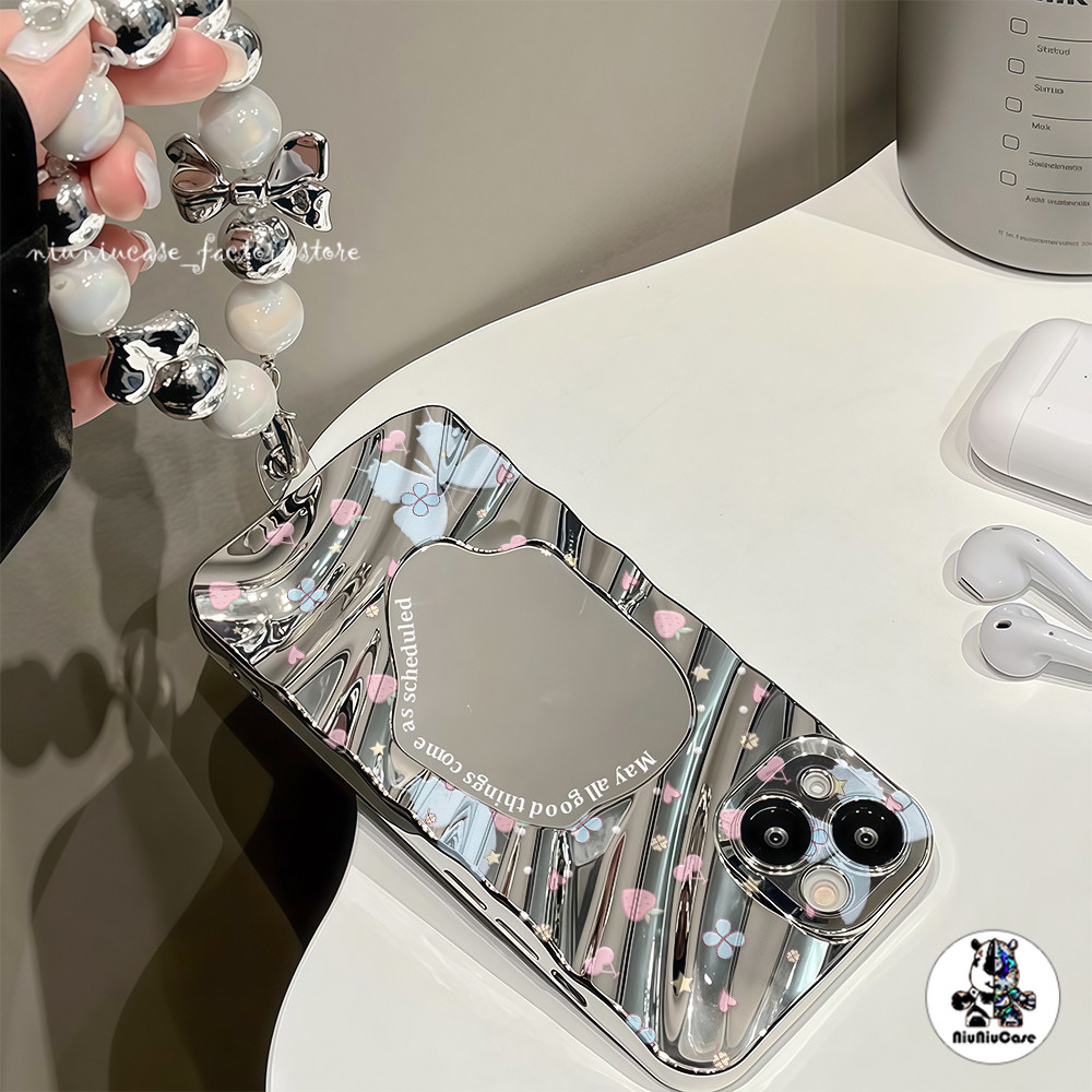 ผีเสื้อสวย INS เคสสำหรับไอโฟน13 Wave Mirror For iPhone 16 11 15 12 13 14 15 Pro Max 7 8 Plus XR XS Max เคส ป้องกันการตก