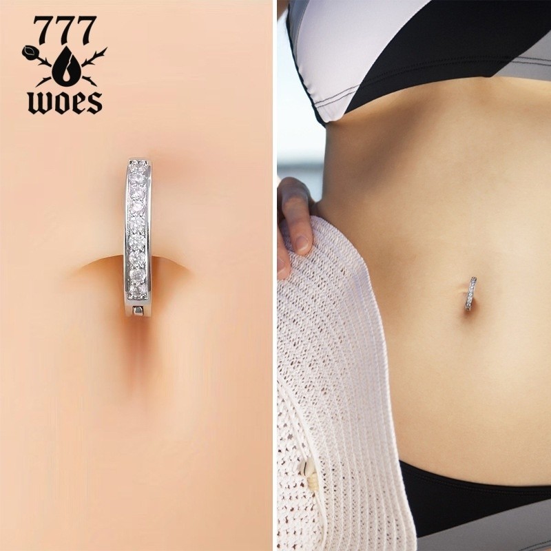 777WOESจิวสะดือไทเทเนียมเกรดการแพทย์ F136/G23 ฝังเพชรสวย 1.6mmใส่ได้ทั้งชายและหญิง ไม่แพ้ใส่นอนได้