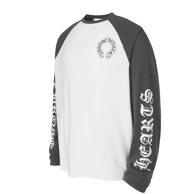 เสื้อยืดแขนยาวผ้าฝ้ายแท้ สไตล์สันสกฤตเกือกม้าสีตัดกัน คอกว้าง สำหรับทุกคน