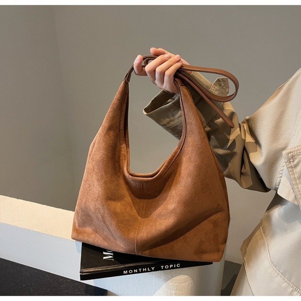 กระเป๋าสะพายหนังแกะ Suede Hobo Bag ทรงวินเทจ ขนาดใหญ่ พกพาได้อย่างสะดวกสบาย - รูปที่ 4