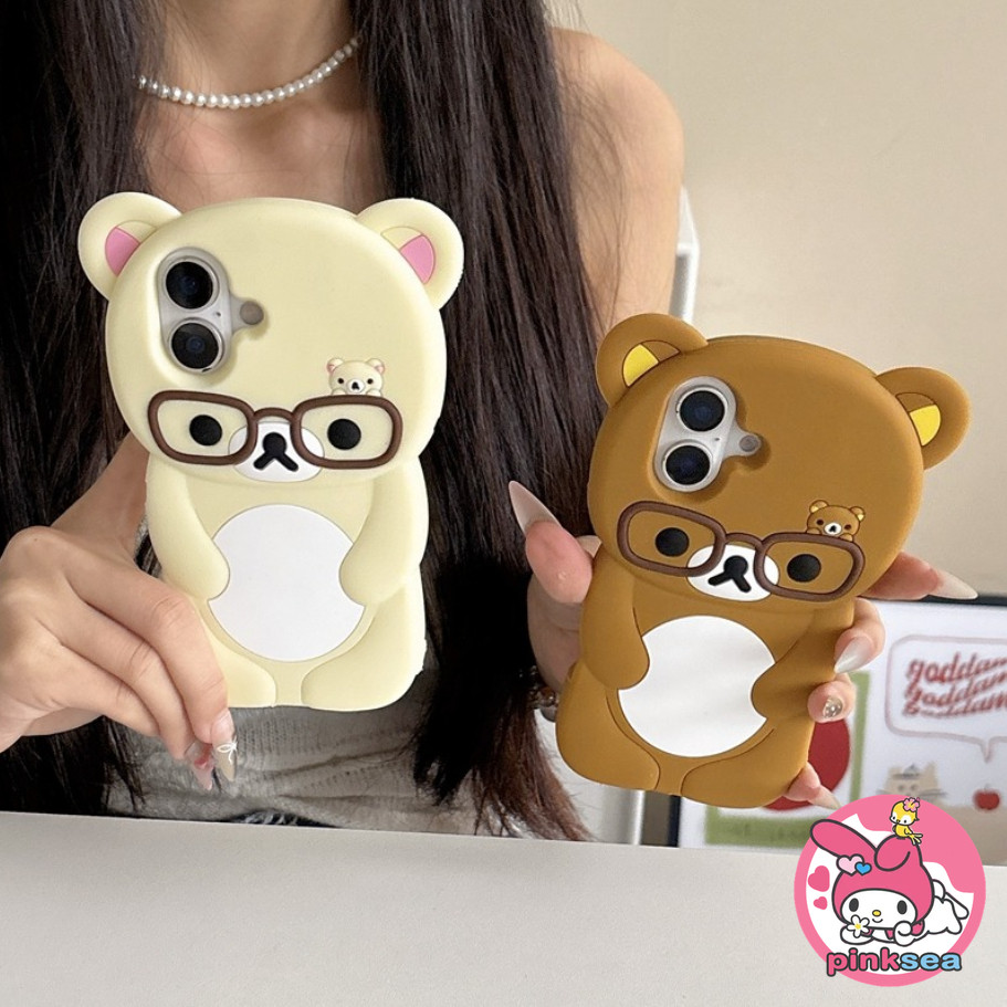 น่ารัก 3Dแว่นตาหมีการ์ตูนเคสโทรศัพท์สําหรับiPhone 16 15 14 13 12 11 Pro Max X Xr Xs Max 8 7 6 6s Plus SE Insคู่อินเทรนด์ซิลิโคนอ่อนนุ่มกันกระแทกAnti Fallปลอก