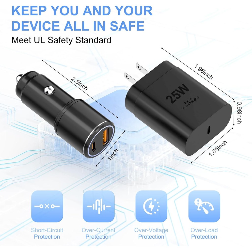 Samsung Super Fast Charger Type C Kit,25W PD USB C Wall/Car Charger สําหรับ Samsung Galaxy S24/S23/S