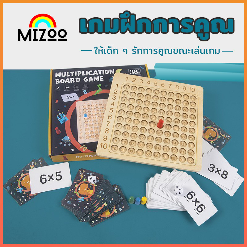 Mizoo โปสเตอร์ตารางสูตรคูณ เกมกระดานไม้ตัวเลข เกมกระดานฦึกสูตรคูณ99  multiplication boardของเล่นเด็ก