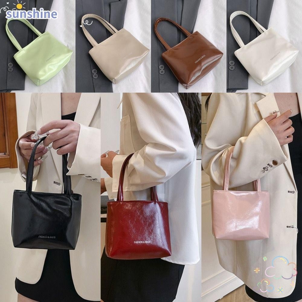 SSUNSHINE กระเป๋าถือ tote ขนาดเล็กPU หนังเทียม ใช้งานได้หลากหลาย สีสันสดใสสำหรับผู้หญิงและเด็กสาว