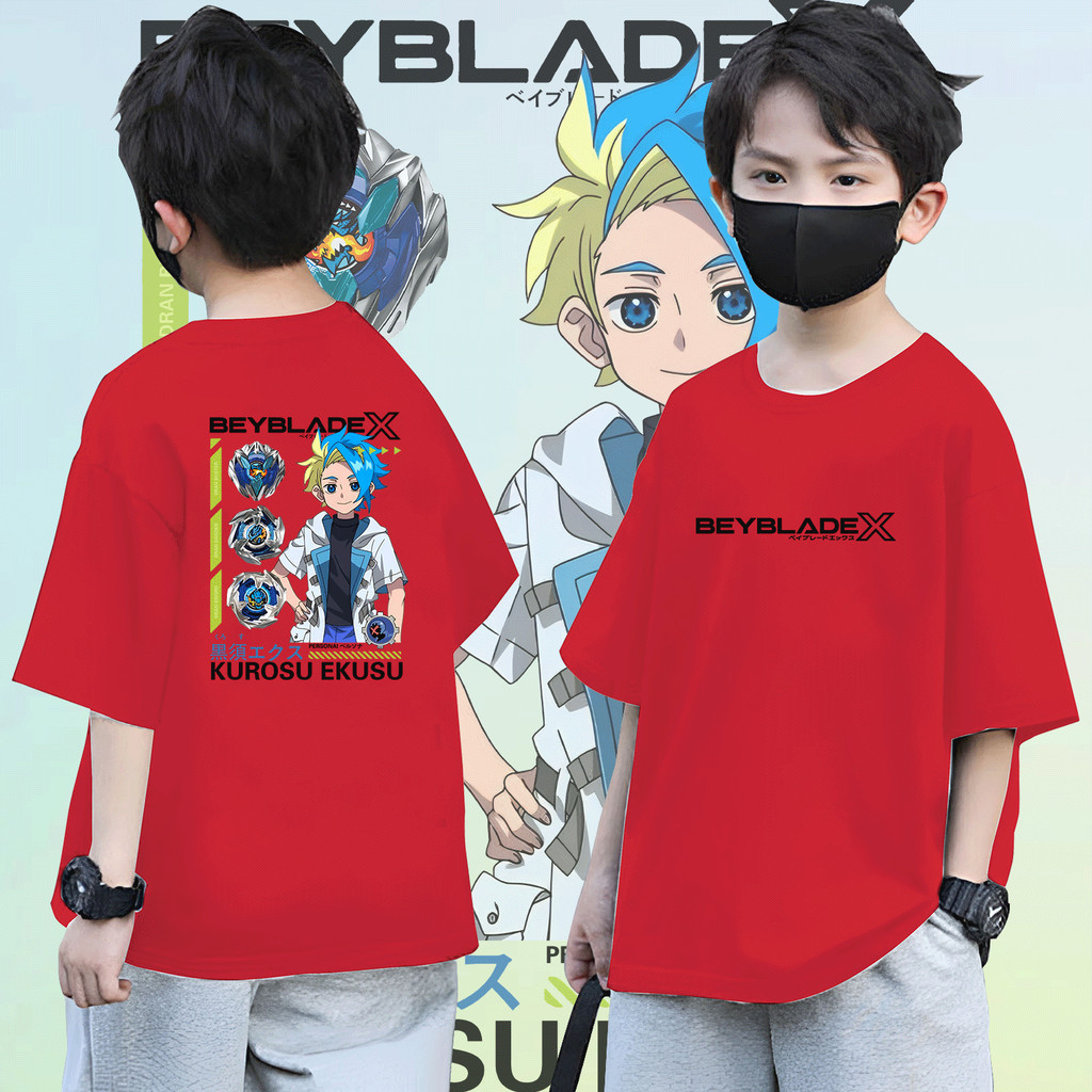 เสื้อ เสื้อยืดเด็ก Kurosu Ekusu Jaxon Cross Beyblade X Kaos เสื้อยืดเด็ก8 สีใหม่90-150