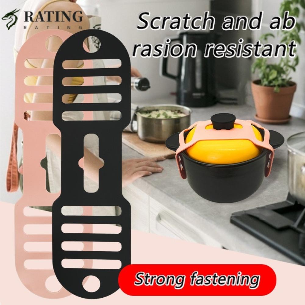 RATIN สายรัดยึดฝาหม้อ, สายรัดยางยืดซิลิโคนทนความร้อน, Universal Splash-Proof Reusable ที่วางฝาหม้อเครื่องมือบนโต๊ะอาหาร