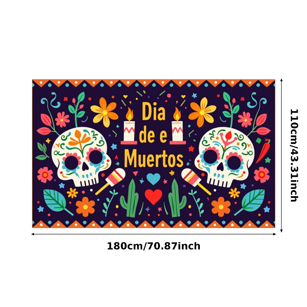 Day of The Dead ฉากหลัง,70.8 x 43.3 นิ้วเม็กซิกัน Dia DE Los Muertos Party Banner, Fiesta Sugar Skull Day of The Dead Banner Party ตกแต่งอุปกรณ์ - รูปที่ 6