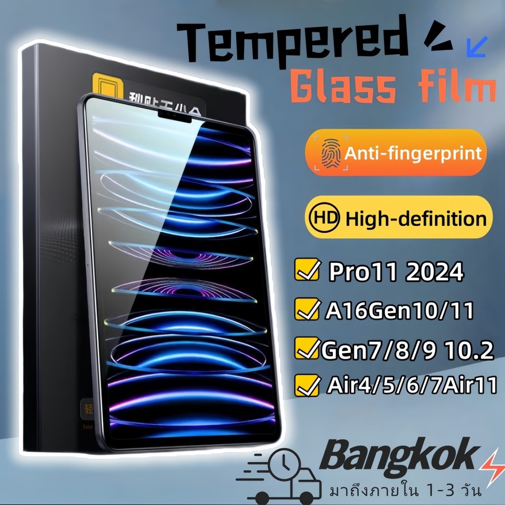 ฟิล์ม iPad A16 Gen10 Air11M2M3 Air4/5/7 10.9Pro11 2024 gen7/8/9 10.2เกรดพรีเมี่ยม!ติดง่ายในกล่อง รับประกันติดเสร็จแน่นอน