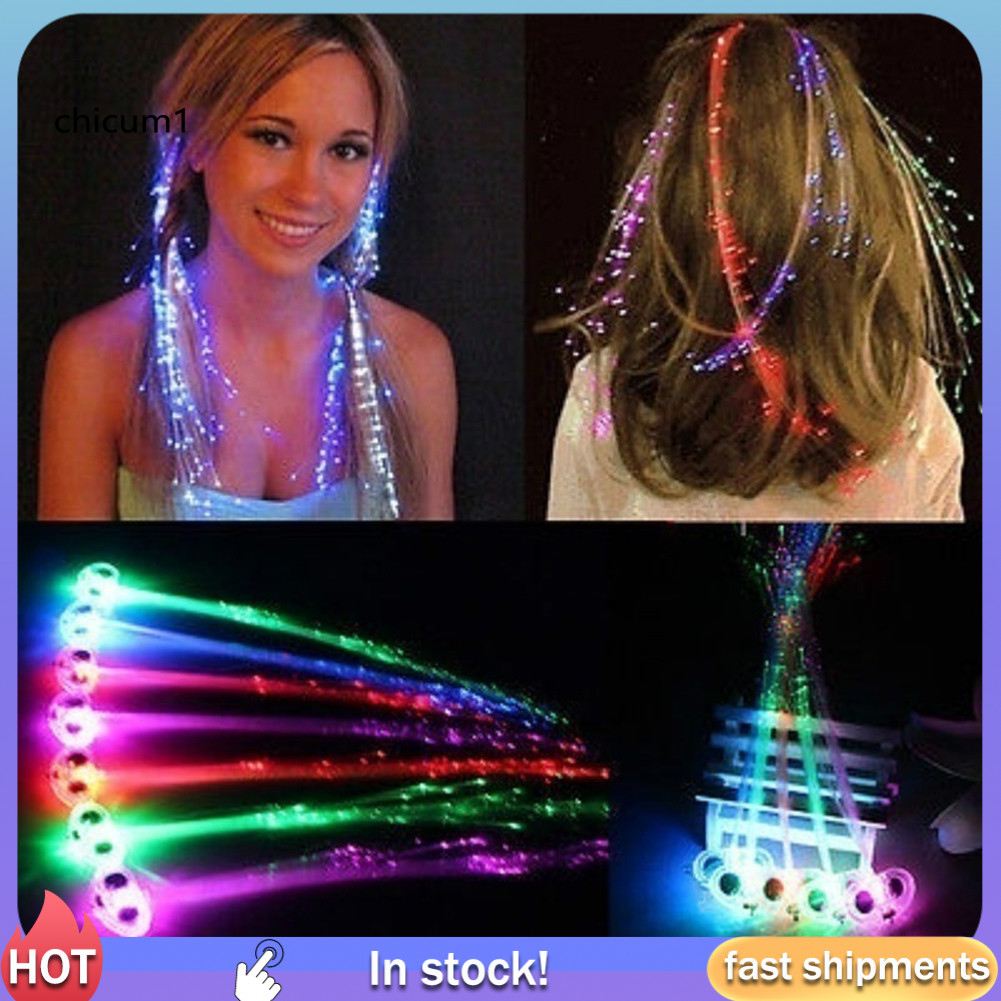CC LED Light Up Braid Luminous Fiber Optic Hairpin Decor สําหรับปาร์ตี้ฮาโลวีนบาร์