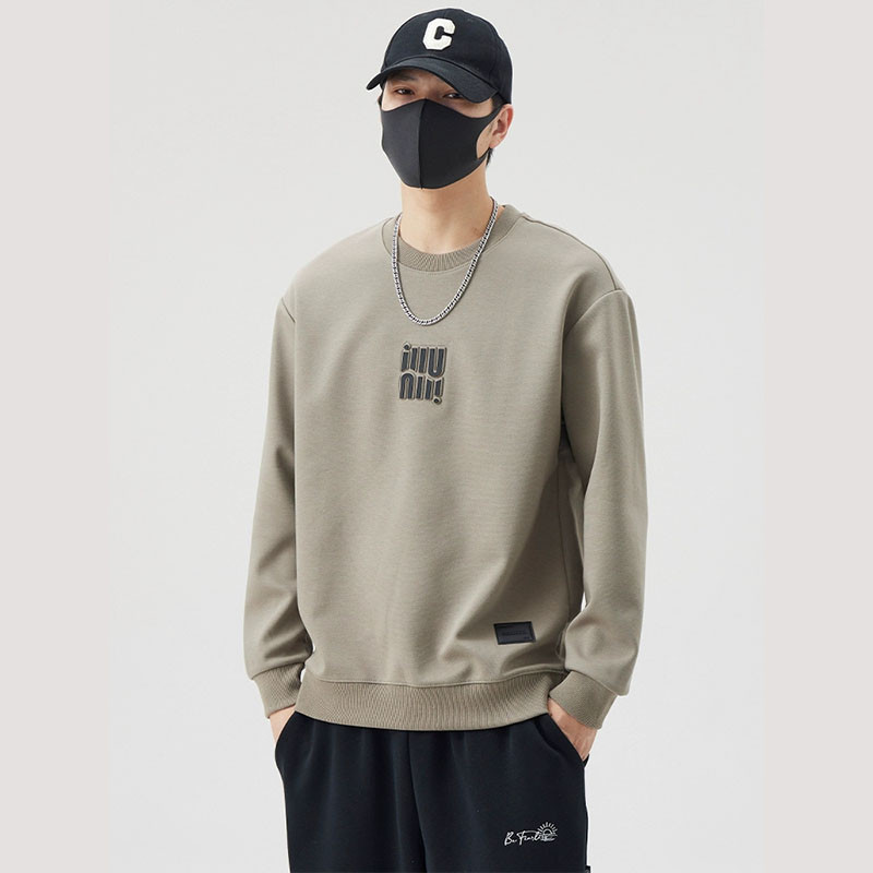 23 ฤดูใบไม้ผลิฤดูใบไม้ร่วง Hoodless เสื้อกันหนาว Heavy แขนยาวสไตล์ใหม่ ins ผู้ชายรอบคอ new2025 Stree