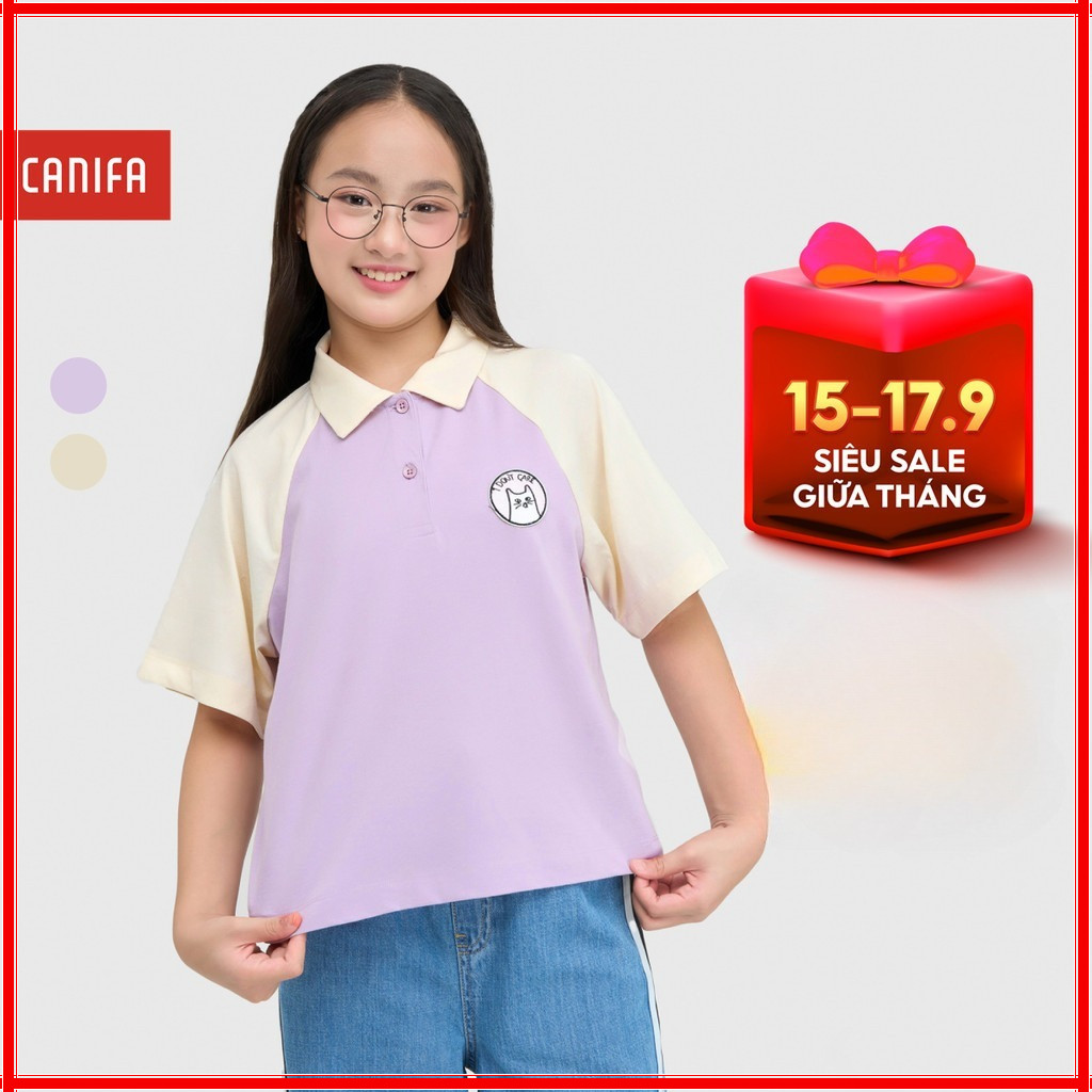 CANIFA 1TP25S003 เสื้อโปโลเด็กผู้หญิง คอปกสั้น แขนกุด
