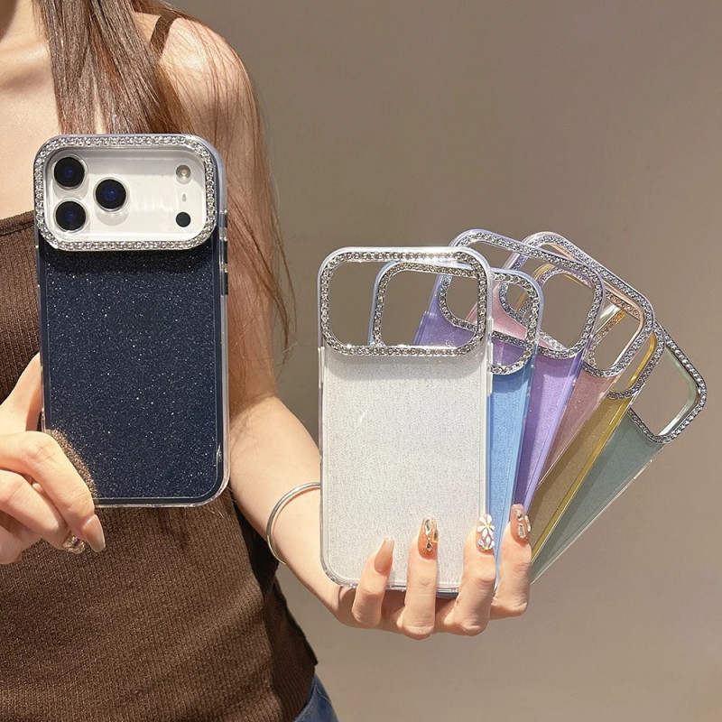 Bling Glitter IMD สีลูกกวาดเคสโทรศัพท์สําหรับ iPhone 17 Air 16 15 14 13 12 11 Pro Max Plus เพชรป้องกันกล้อง Shining สําหรับ iPhone17 กรณีปลอก