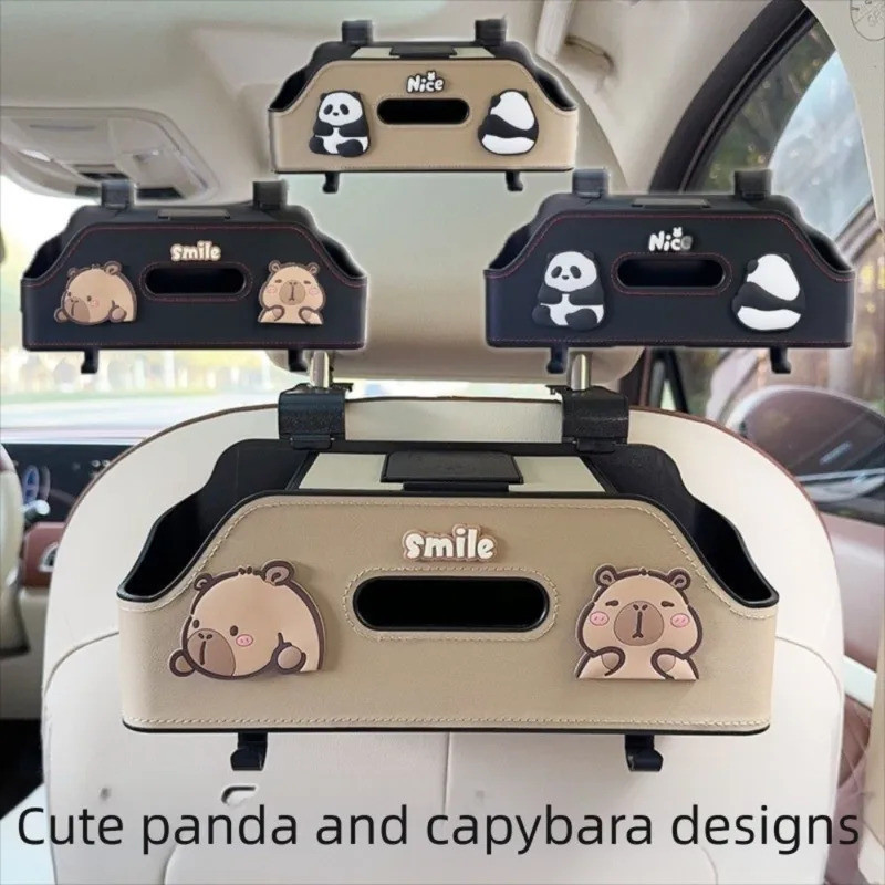Panda Capybara รถที่นั่งกลับ Organizer กล่องเก็บของมัลติฟังก์ชั่นพร้อมตะขอแบบพกพาผู้ถือกระดาษทิชชูขวดกระเป๋าอุปกรณ์เสริม