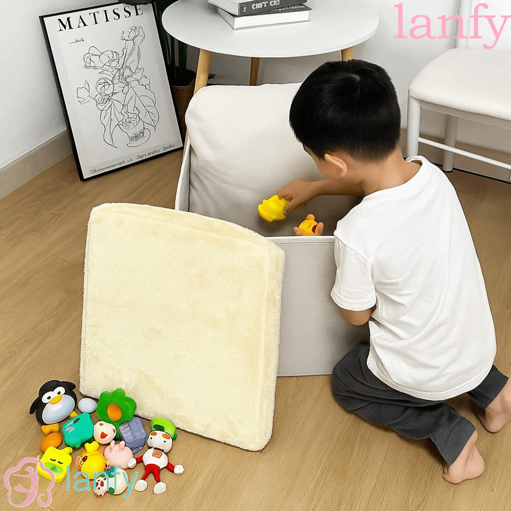 LANFY Storage Ottoman, Space Saving Multi-Functional Folding Seat Ottoman, Folding Design Solid Colo
