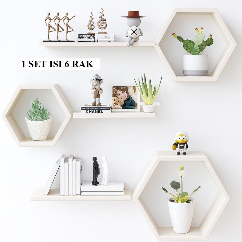 1 ชุด HEXAGONAL WALL SHELVES + MINIMALIST HEXAGONAL WALL SHELVES HOME DECORTATION ชั้นวางไม้