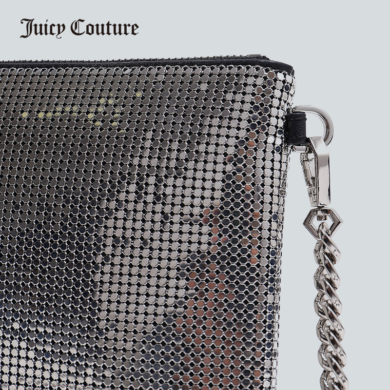 Juicy Couture กระเป๋า Messenger สุภาพสตรี วัสดุ cowhide ประดับด้วยโซ่โลหะและเลื่อม