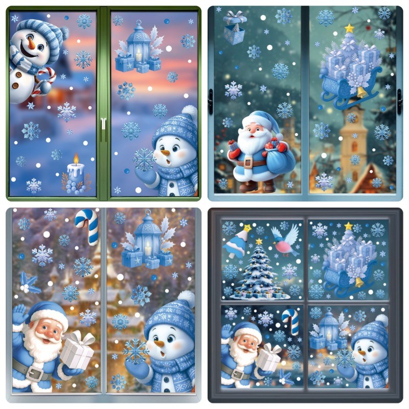 COD สติกเกอร์คริสต์มาส PVC สไตล์การ์ตูนสีฟ้า ตกแต่งคริสต์มาส สติ๊กเกอร์สูญญากาศ สติกเกอร์ประตูกระจก - รูปที่ 2