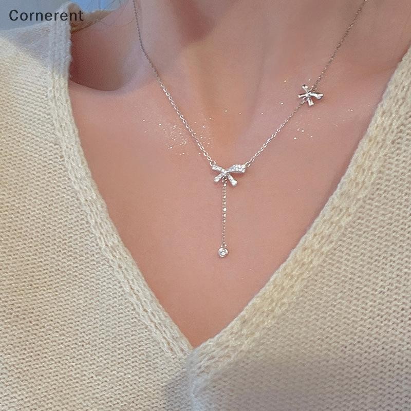 Null แฟชั่นZircon Bowจี้สร้อยคอผู้หญิงประณีตคริสตัลBowknot sel Clavicleสร้อยคอสร้อยคอเครื่องประดับขอ