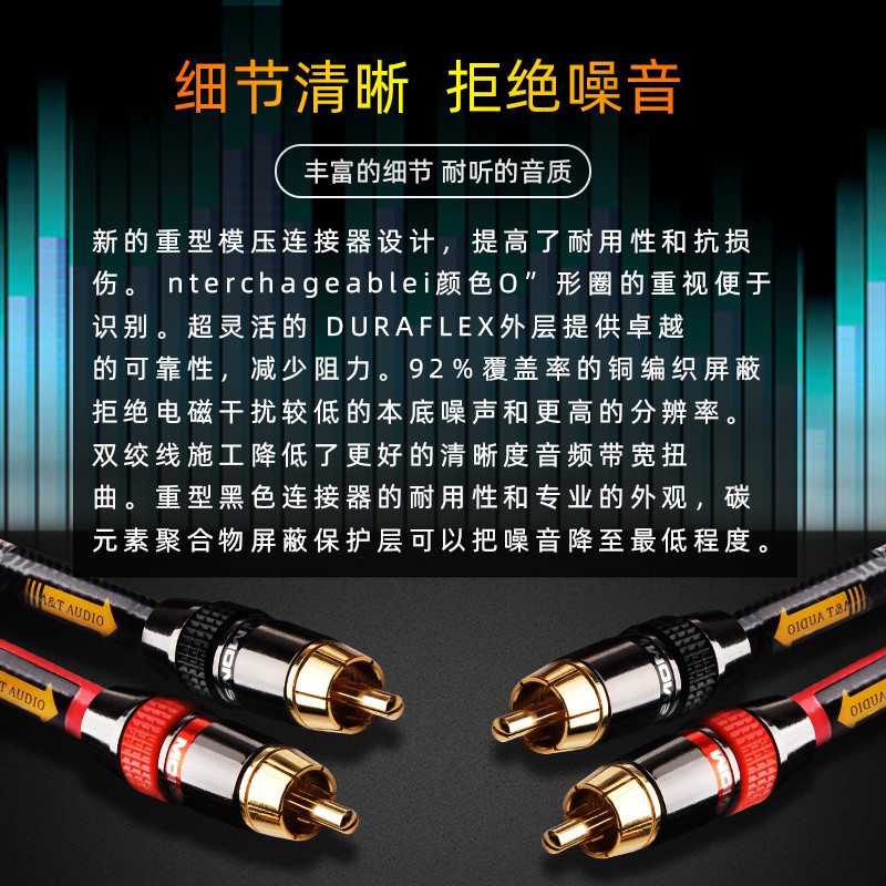 ATAUDIO เกรดไข้นําเข้าจากสหรัฐอเมริกาทองแดงปราศจากออกซิเจนสองถึงสองสายสัญญาณสีขาวสีแดงหัวฝักบัวคู่ R