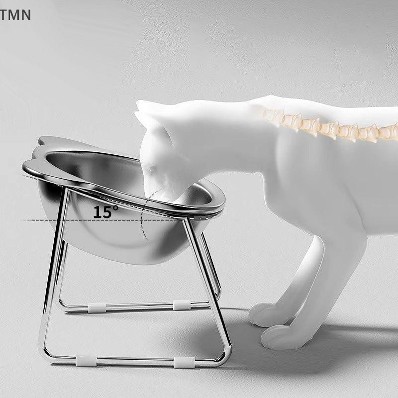 [TMN] ยกชามแมวเอียงคอยามชามอาหารแมว 304 สแตนเลสป่นปี้ทนสูง 15° อุปกรณ์สําหรับสัตว์เลี้ยงสําหรับลูกสุ