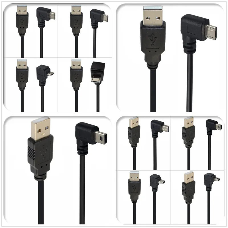 USB 2.0 Male to Mini USB UP Down ซ้ายขวามุม 90 องศาประเภท A ถึง Micro USB 0.25 M 0.5 M 1.5 M 3 M สํา